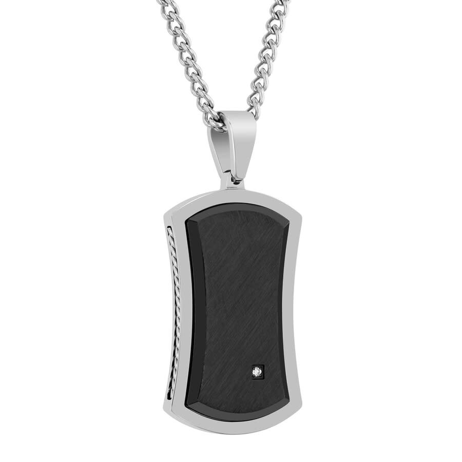 Robert Alton Diamond Accent Stainless Steel With Black & White Finish Dog Tag Pendant In Two-tone