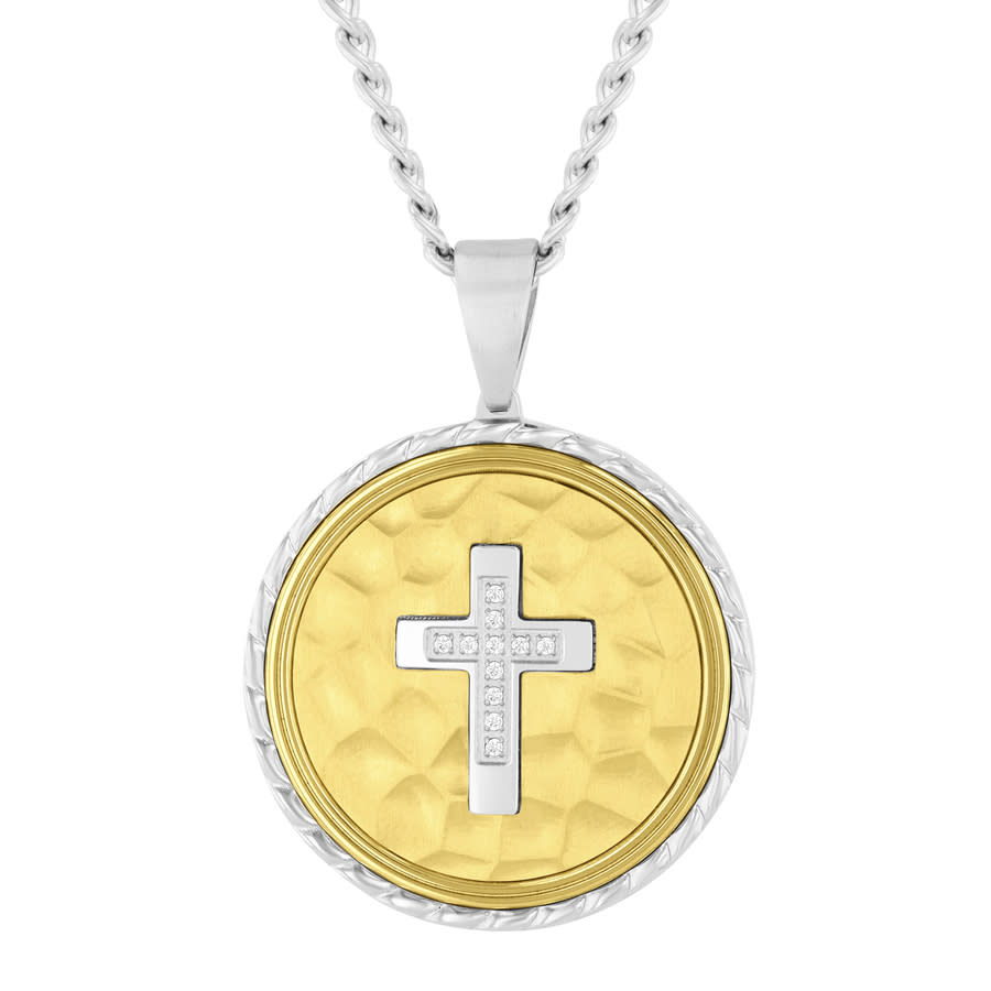 Robert Alton Diamond Accent Stainless Steel Yellow Finish Center Medallion Pendant In Two Tone