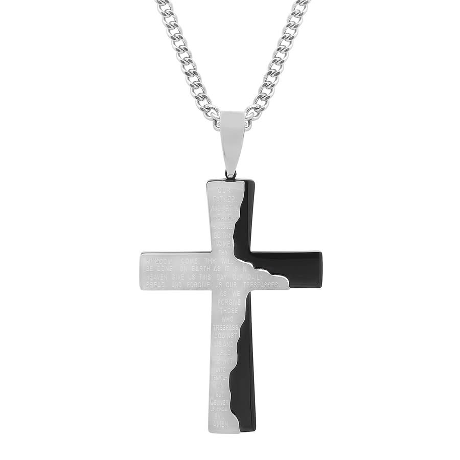 Robert Alton Men's Lord's Prayer Stainless Steel Cross Pendant With In Two Tone