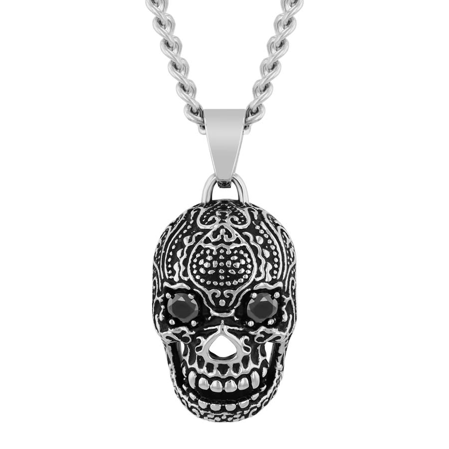 Robert Alton Men's Stainless Steel And Spinel Skull Pendant In Silver Tone