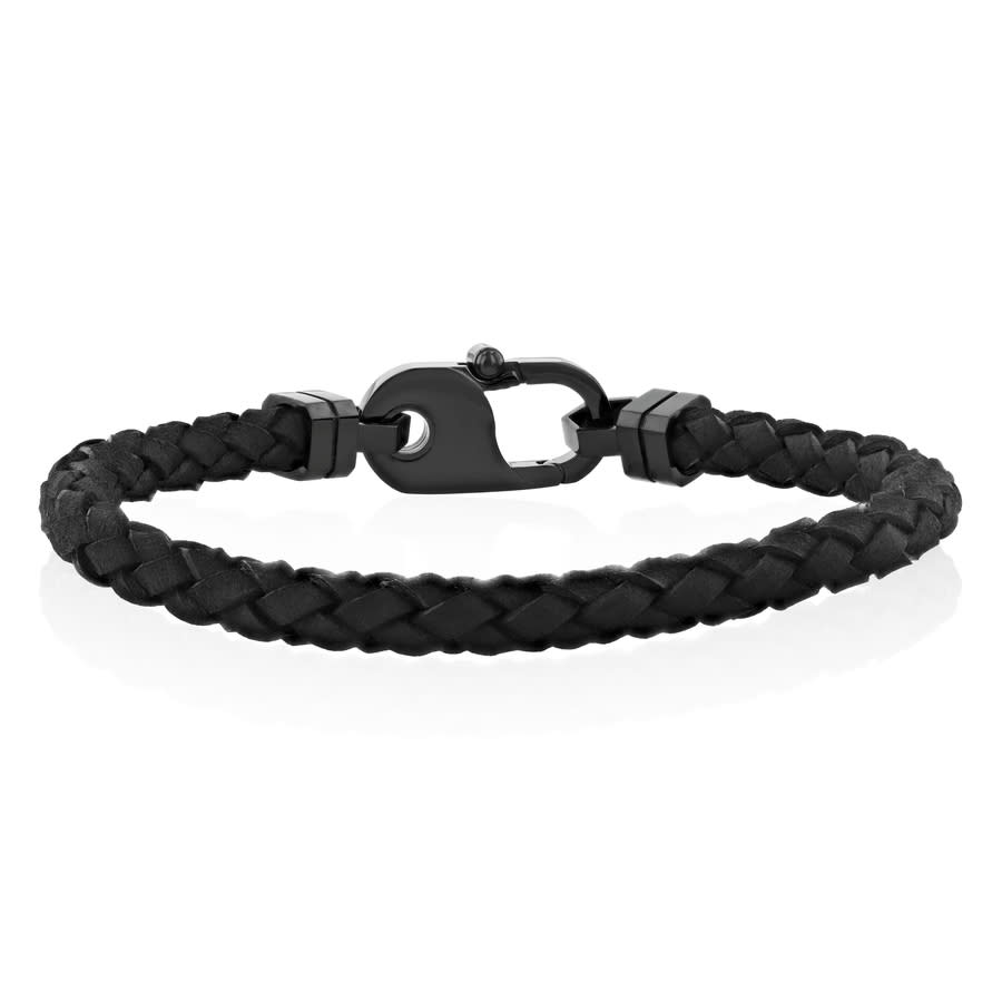 Robert Alton Stainless Steel & Black Finish Black Leather Braid Bracelet W/fancy Clasp Bracelet
