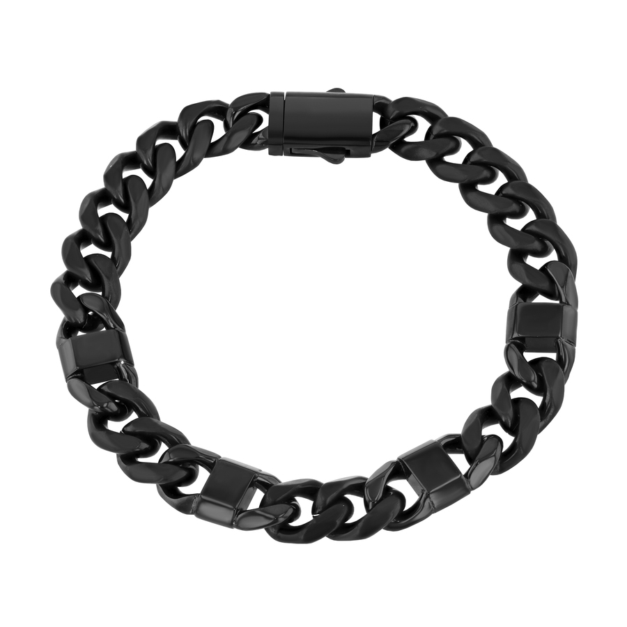 Robert Alton Stainless Steel Black Finish Square Station Link Bracelet