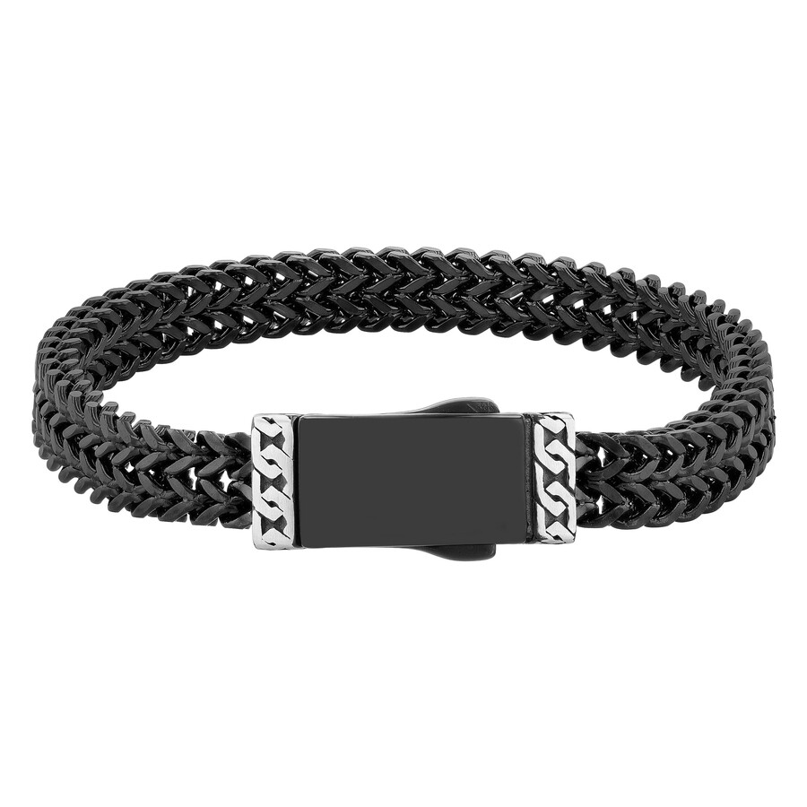 Robert Alton Stainless Steel Black & White Double Row Men's Link Bracelet In Black