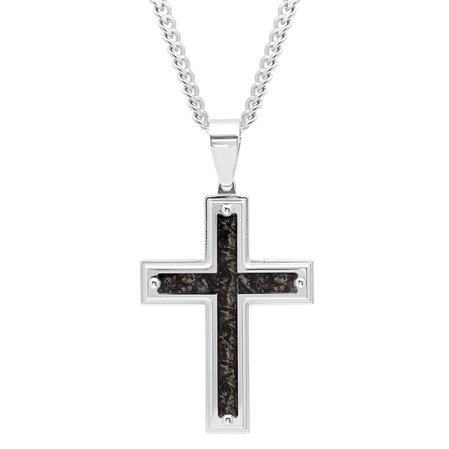 Robert Alton Stainless Steel Camo Inlay Men's Cross Necklace In Two Tone