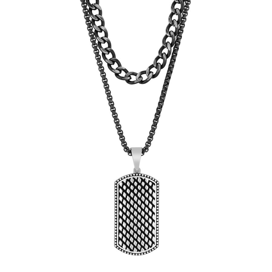 Robert Alton Stainless Steel Double Chain With Dog Tag In Black