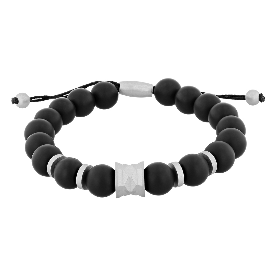 Robert Alton Stainless Steel Matte Onyx Bead Bolo Bracelet In Black