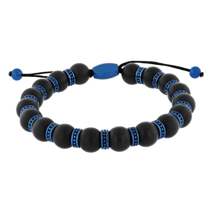 Robert Alton Stainless Steel Matte Onyx Bead Bolo Bracelet In Two Tone