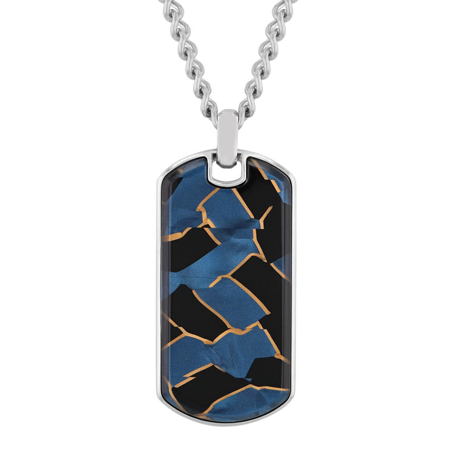 Robert Alton Stainless Steel Men's Dog Tag Necklace With Enamel Accents In Metallic