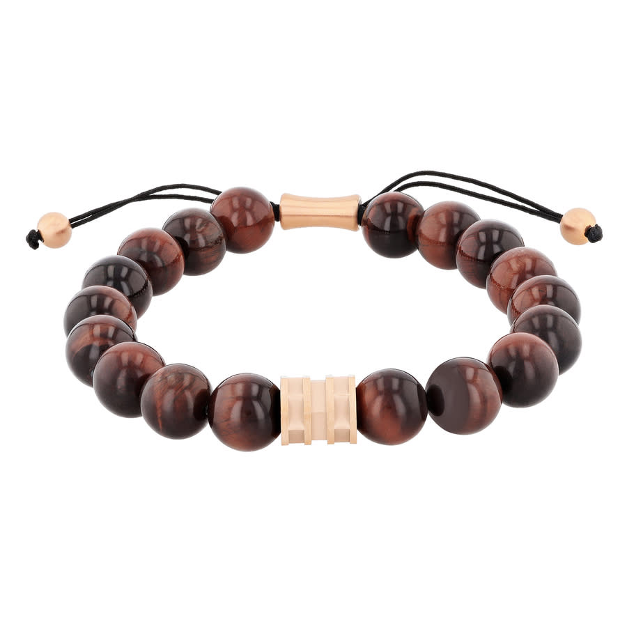 Robert Alton Stainless Steel Red Tiger Eye Bead Bolo Bracelet In Two Tone