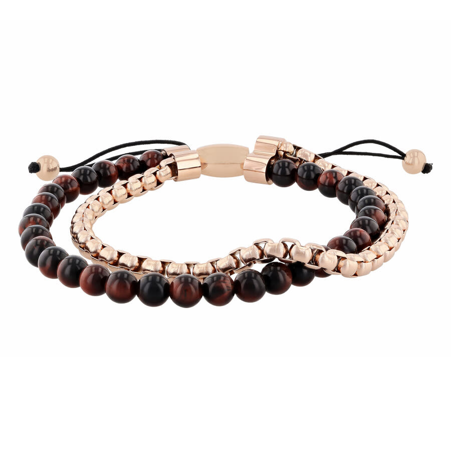 eye ブレスレット Men's Tiger's Eye Quartz Beaded Bolo Bracelet Stainless