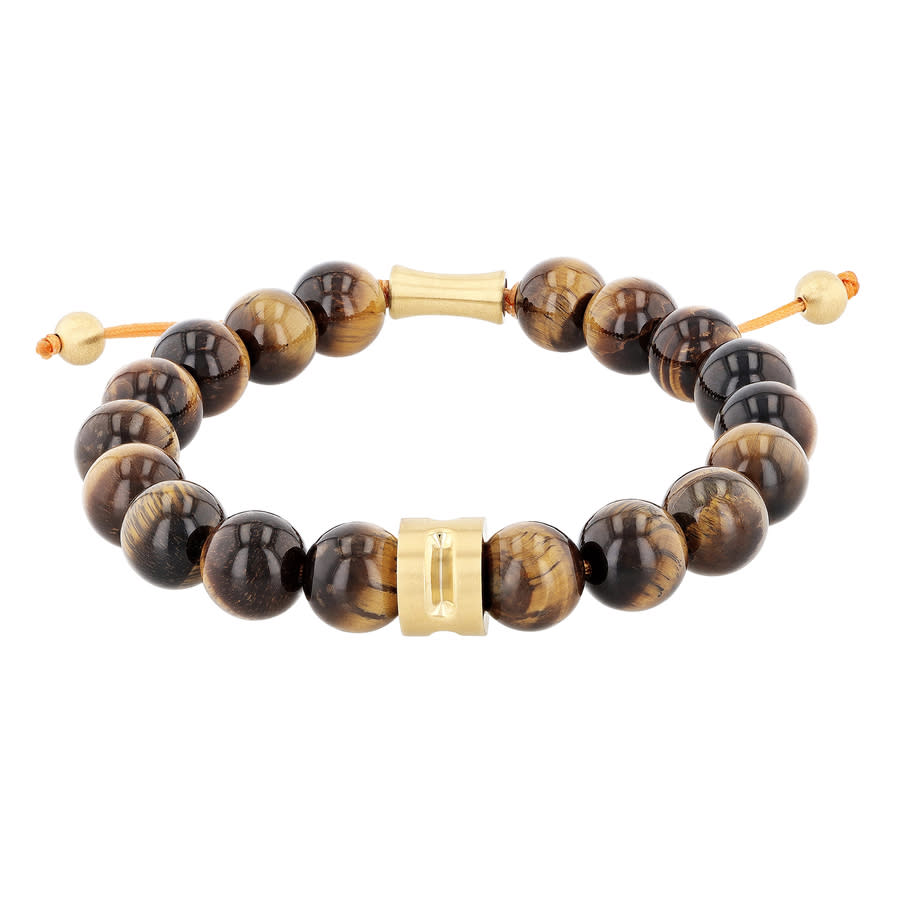 Robert Alton Stainless Steel Tiger Eye Bead Bolo Bracelet In Orange