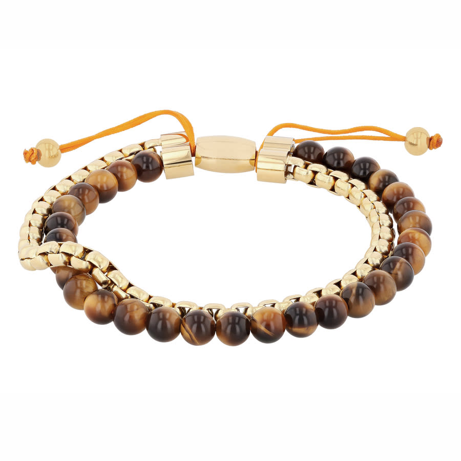 Robert Alton Stainless Steel Tiger Eye Bead Bolo Bracelet In Two Tone