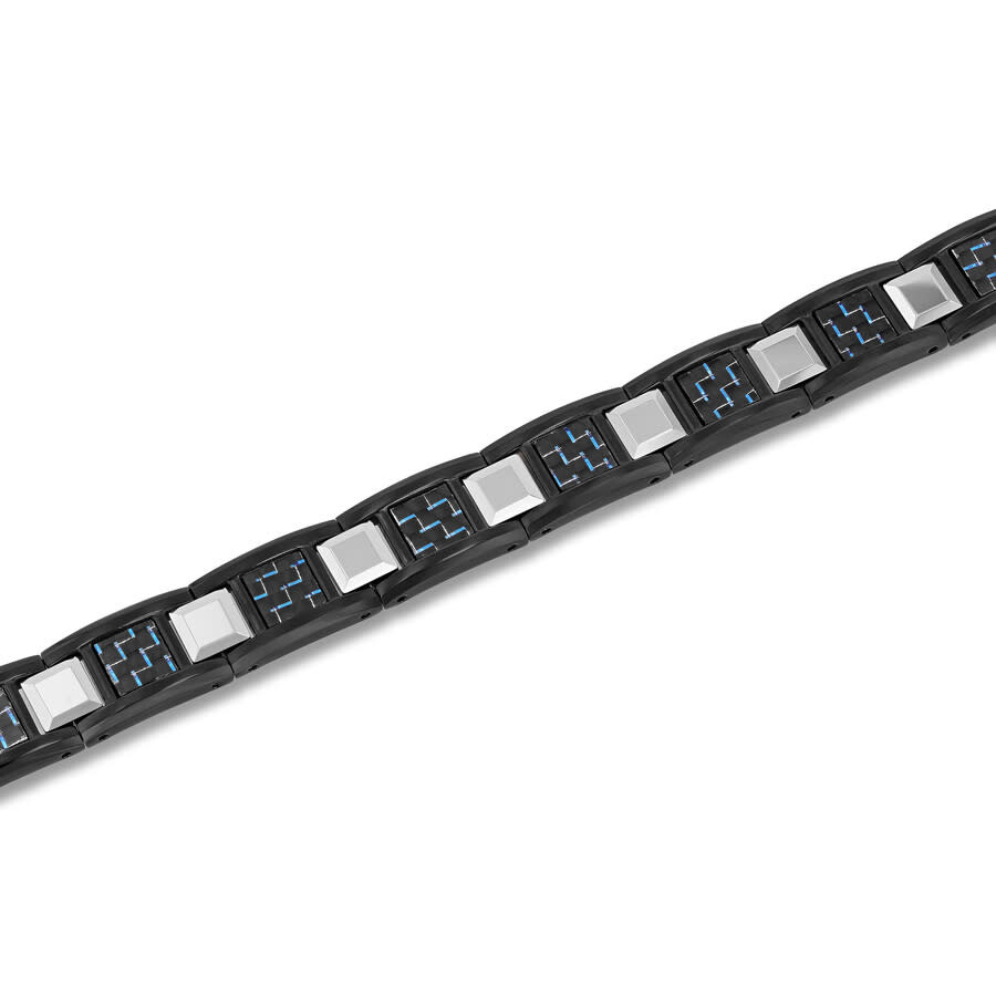 Robert Alton Stainless Steel & Tungsten Black Finish Carbon Fiber Men's Link Bracelet In Tri-color