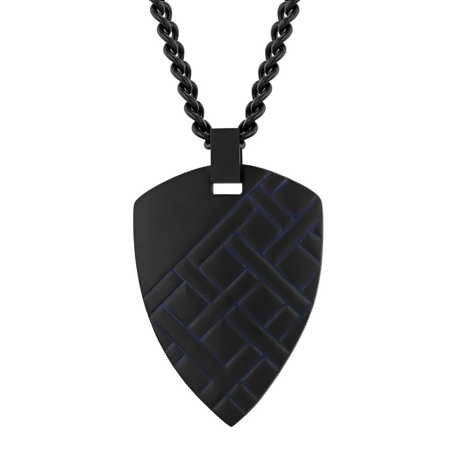 Robert Alton Stainless Steel W/black & Blue Finish Shield Pendant