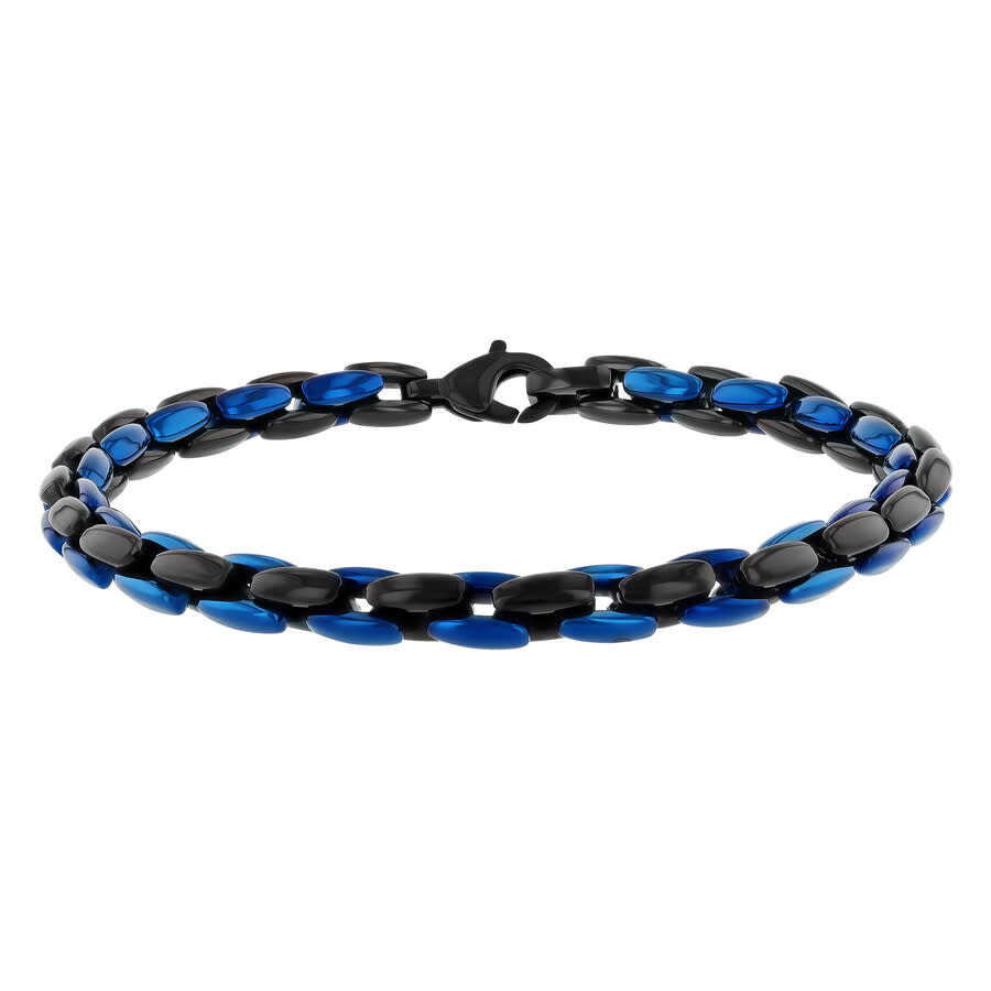 Robert Alton Stainless Steel With Black & Blue Finish Bracelet In Two-tone