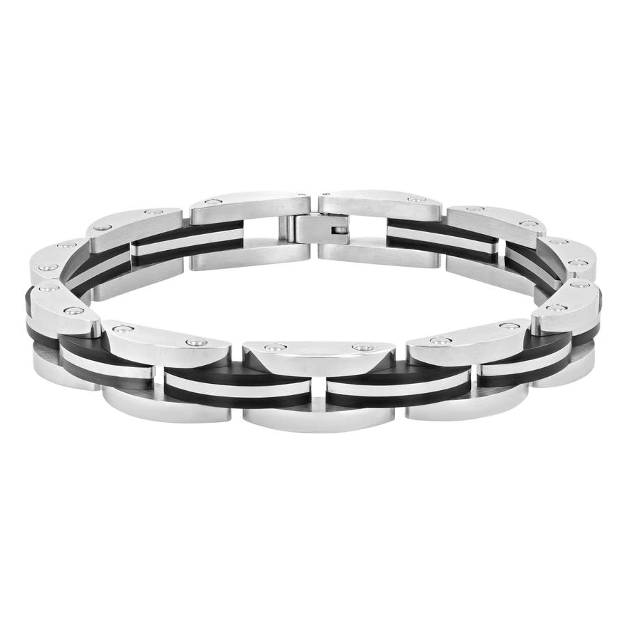 Robert Alton Stainless Steel With Black Finish Center Link Bracelet In Two Tone