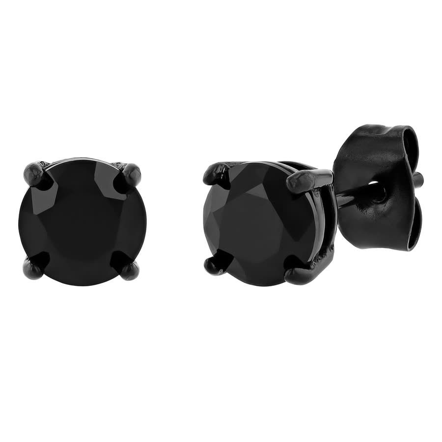 Robert Alton Stainless Steel With Black Finish Round Spinel Earrings