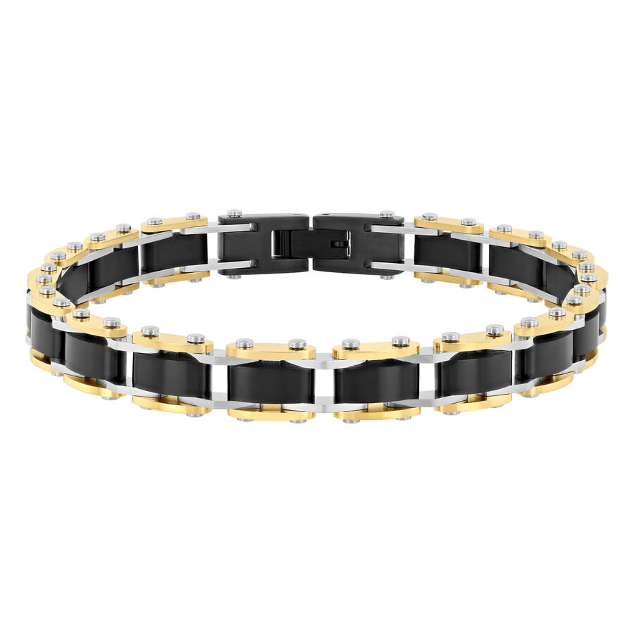 Shop Robert Alton Stainless Steel With Black & Yellow Finish Mens Bracelet In Tri-color