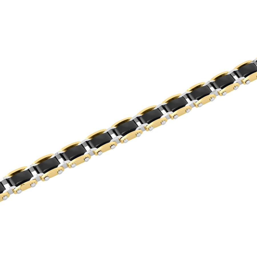 Shop Robert Alton Stainless Steel With Black & Yellow Finish Mens Bracelet In Tri-color