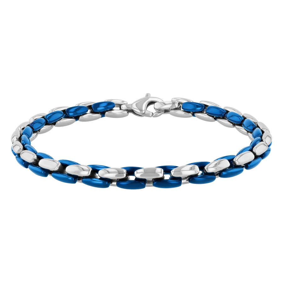 Shop Robert Alton Stainless Steel With White & Blue Finish Bracelet In Two-tone