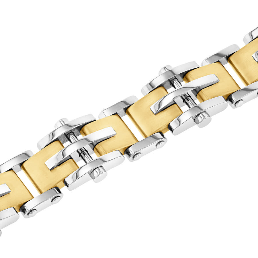 Robert Alton Stainless Steel With Yellow Finish Dash Mens Link Bracelet In Two-tone