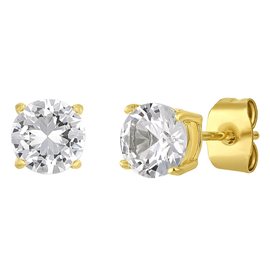 Robert Alton Stainless Steel With Yellow Finish Round Created White Sapphire Stud Earrings In Gold Tone