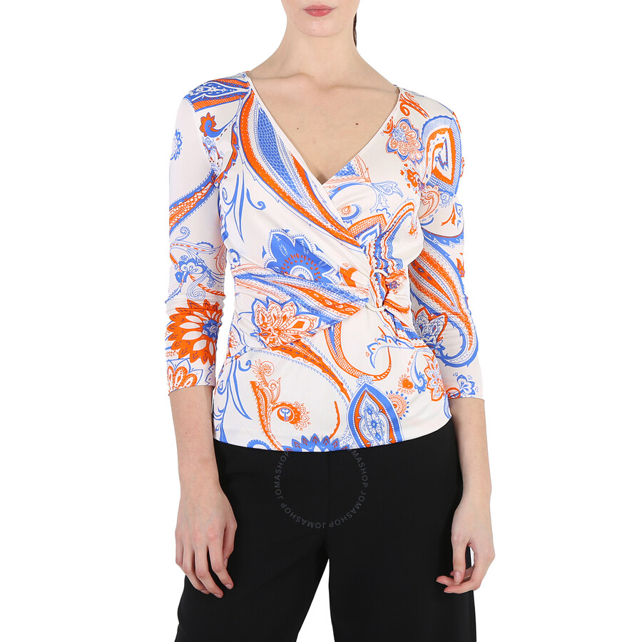 Ladies Bandana Print V-neck Wrap Top