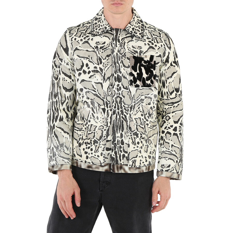 Roberto Cavalli Men's Lynx Print Shirt Jacket, Brand Size 46