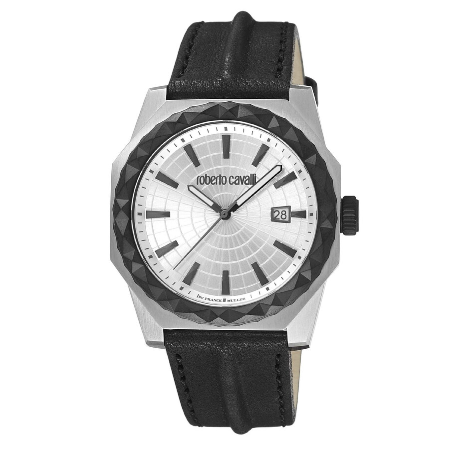 Roberto Cavalli Silver Dial Leather Men's Watch RV1G018L0046 842551101177 Watches