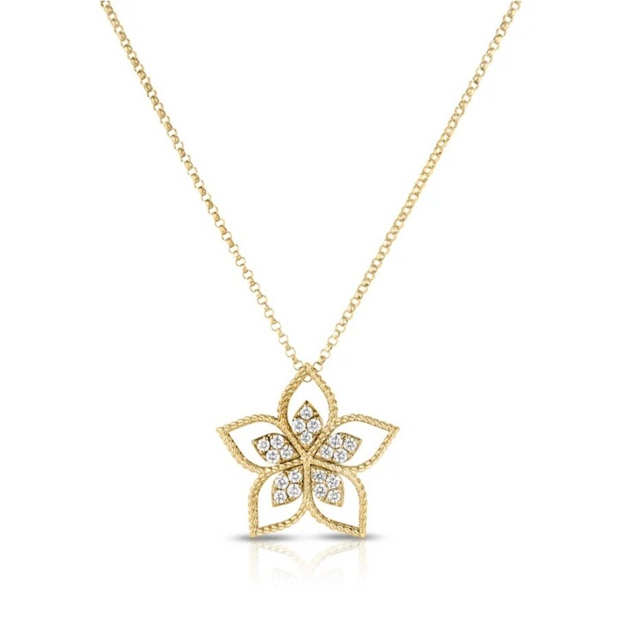 Roberto Coin 18k Gold Vernazza Medium Open Frame Diamond Flower Necklace - 7773682ay17x In Yellow