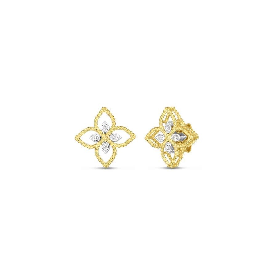 Roberto Coin 18k Principessa Small Open Flower Diamond Stud Earring In Yellow