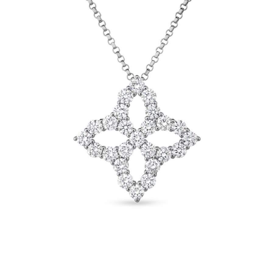Roberto Coin 18k White Gold Diamond Princess Outline Large Flower Necklace - 8882350aw18x In White