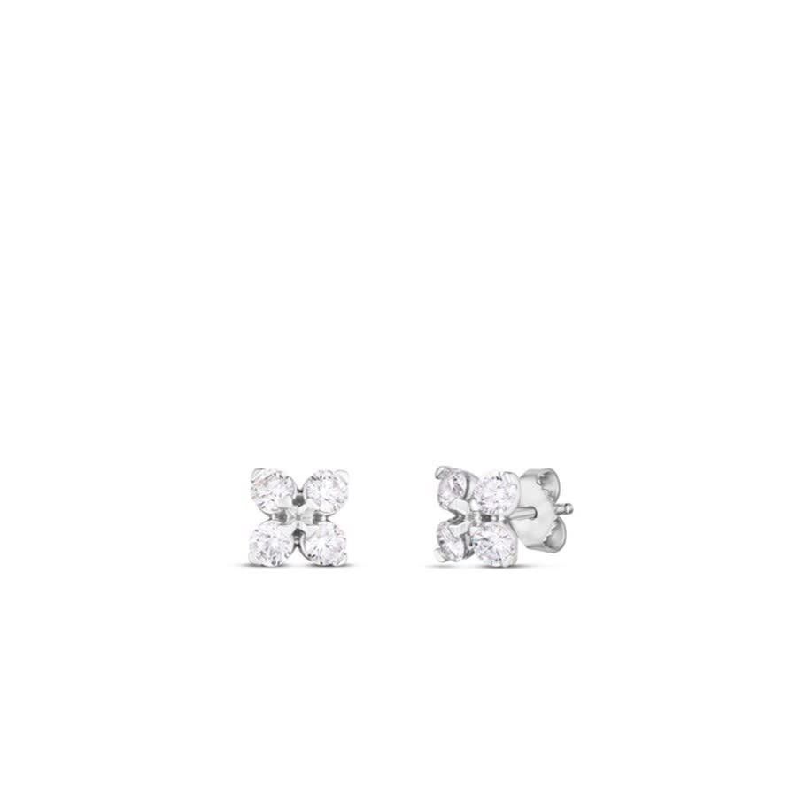 Roberto Coin 18k White Gold Love In Verona Small Flower Diamond Stud Earrings - 111473awerx0 In Gray