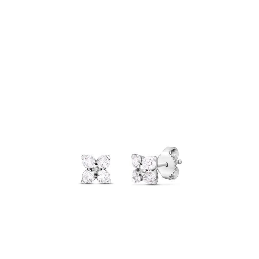 Roberto Coin 18k White Gold Love In Verona Small Flower Diamond Stud Earrings - 111473awerx0 In White