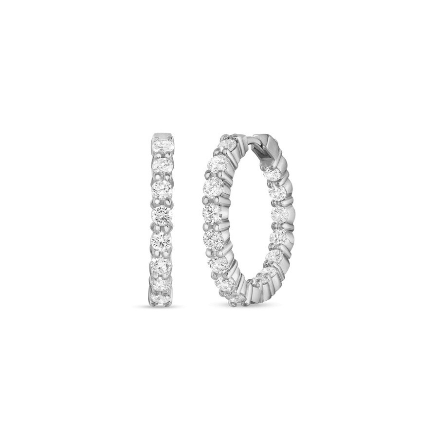 Roberto Coin 18k White Gold Small Inside Outside The Perfect Diamond Hoop Earrings - 000568awerx0 In White