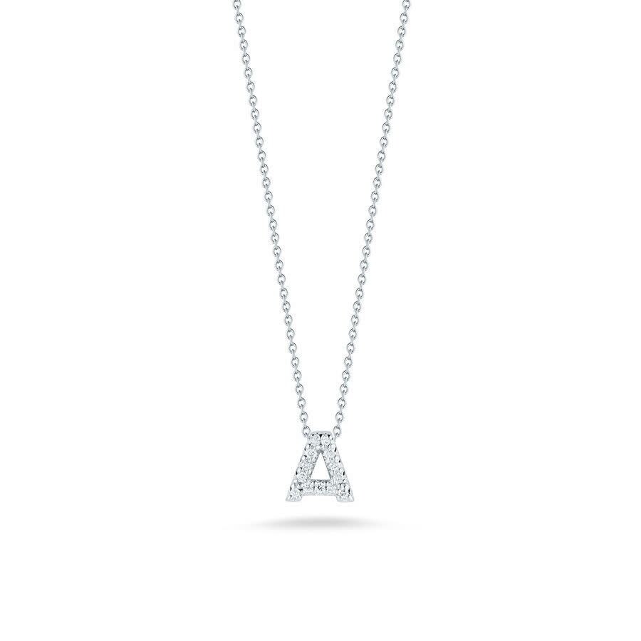 ROBERTO COIN ROBERTO COIN 18K WHITE GOLD TINY TREASURES DIAMOND LETTER A PENDANT