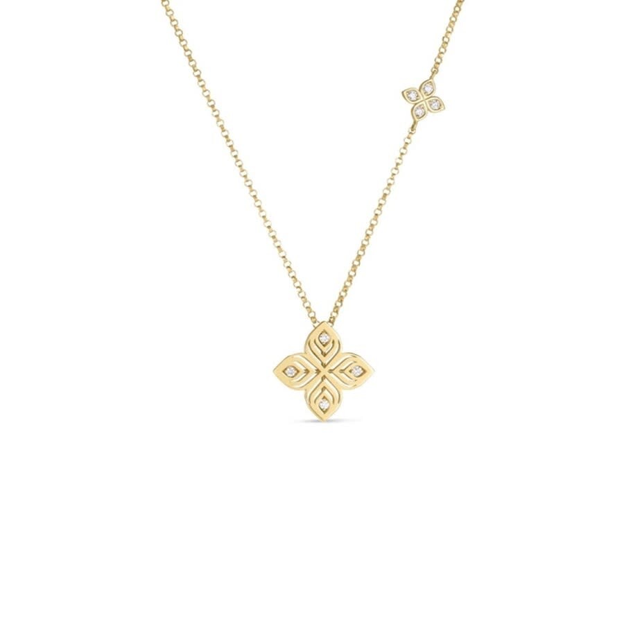 Roberto Coin 18k Yellow Gold Arabesque Medium Diamond Flower Necklace - 7773650ay17x In Gold