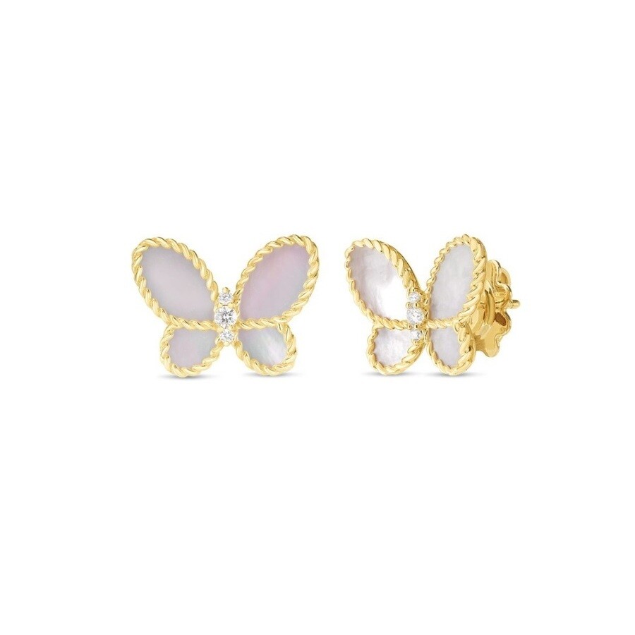 Roberto Coin 18k Yellow Gold Jasmine Diamond & Mother Of Pearl Butterfly Stud Earrings - 7773720ajer In Metallic