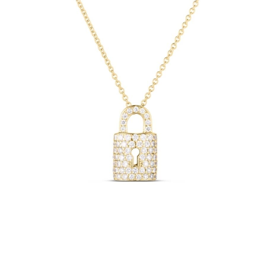 Roberto Coin 18k Yellow Gold Tiny Treasures Diamond Lock Necklace - 002136aychx0 In Gray