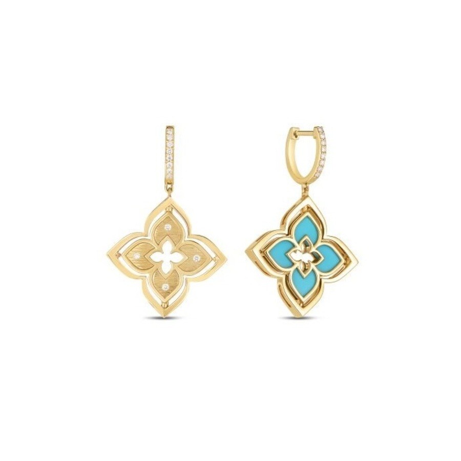 Roberto Coin 18k Yellow Gold Venetian Princess Pirouette Turquoise & Diamond Reversible Flower Drop Earrings