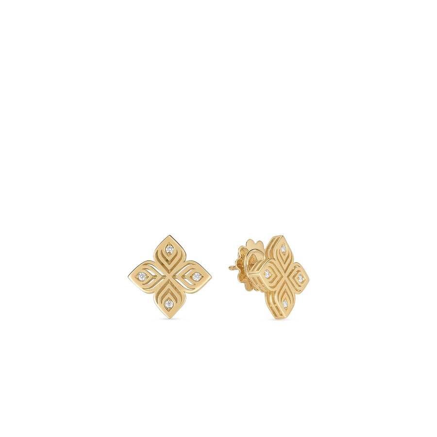 Roberto Coin Arabesque Diamond Flower Stud Earrings Medium 18K