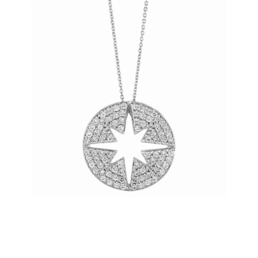 Roberto Coin Diamond Pav Starburst Cutout Disc Pendant In White Gold In Gold