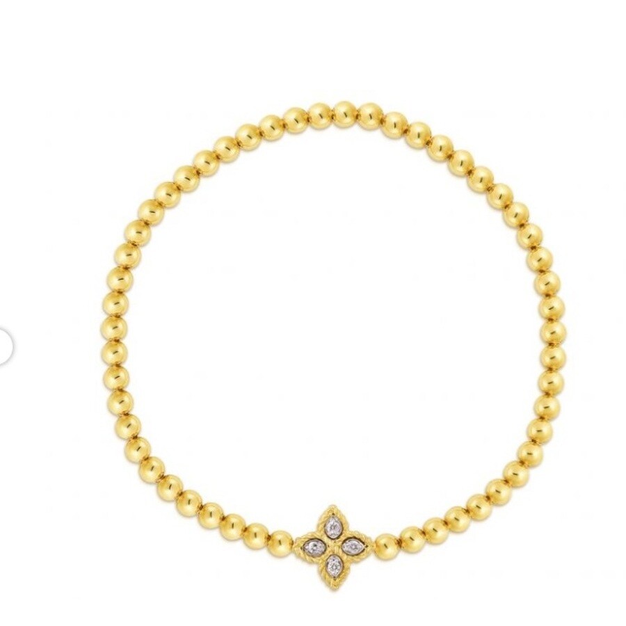 Roberto Coin Princess Flower Diamond Small Stretch Bracelet In Yellow Gold - 7773044ajlbxp In Yellow
