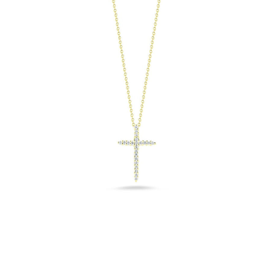 Shop Roberto Coin Tiny Treasure 18k Yellow Gold 0.10ct Diamond Cross Pendant Necklace - 001618aychx0 In Yellow, Gold-tone