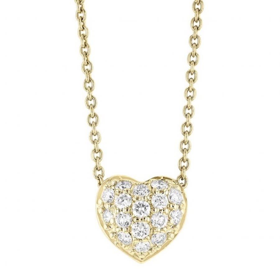 Roberto Coin Tiny Treasures Puffed Diamond Heart Necklace In Yellow Gold - 001549aychx0 In Yellow
