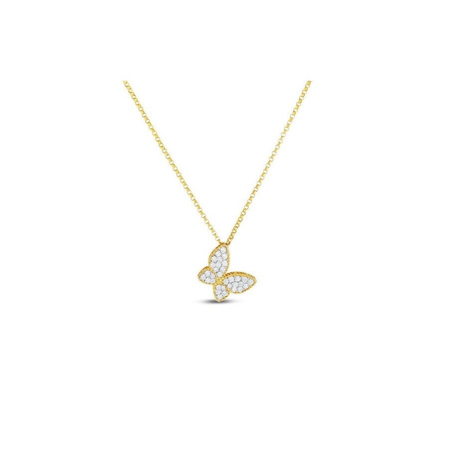 Roberto Coin Two Tone Diamond Butterfly Charm Necklace In Yellow/two Tone