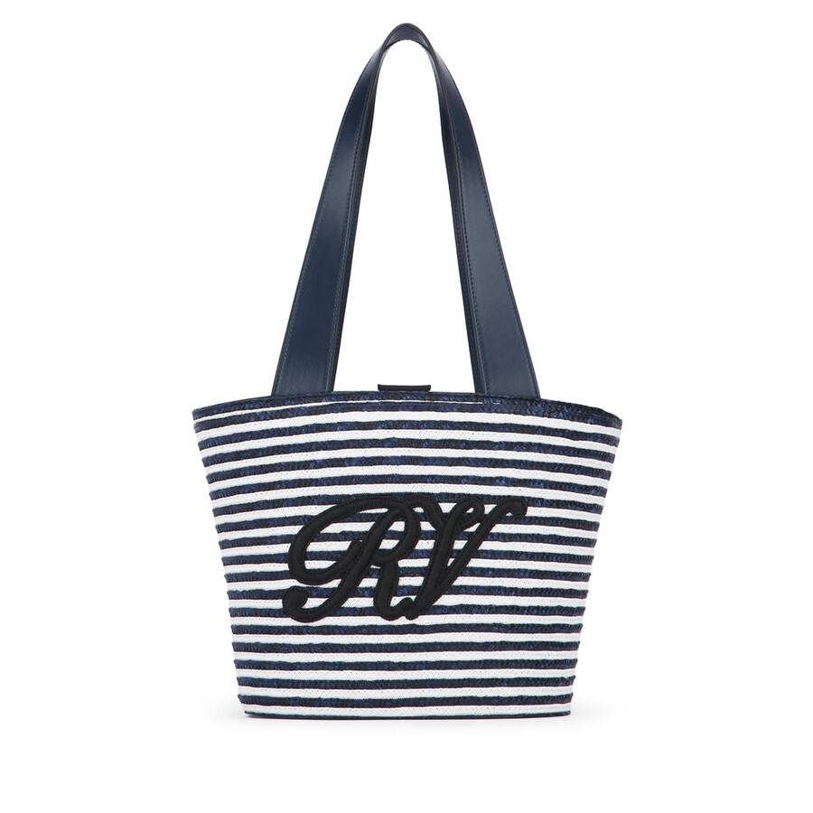 Roger Vivier Small Striped Tote Bag With Dual Handles In Blue