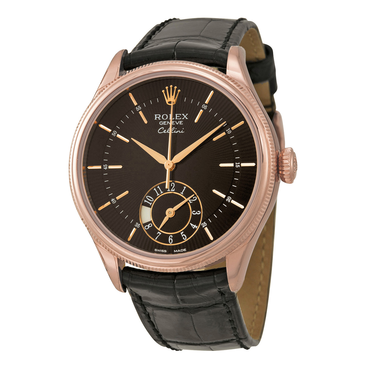 Rolex Cellini Dual Time Black Dial 18kt Everose Gold Men's Watch 50525BKSBKL