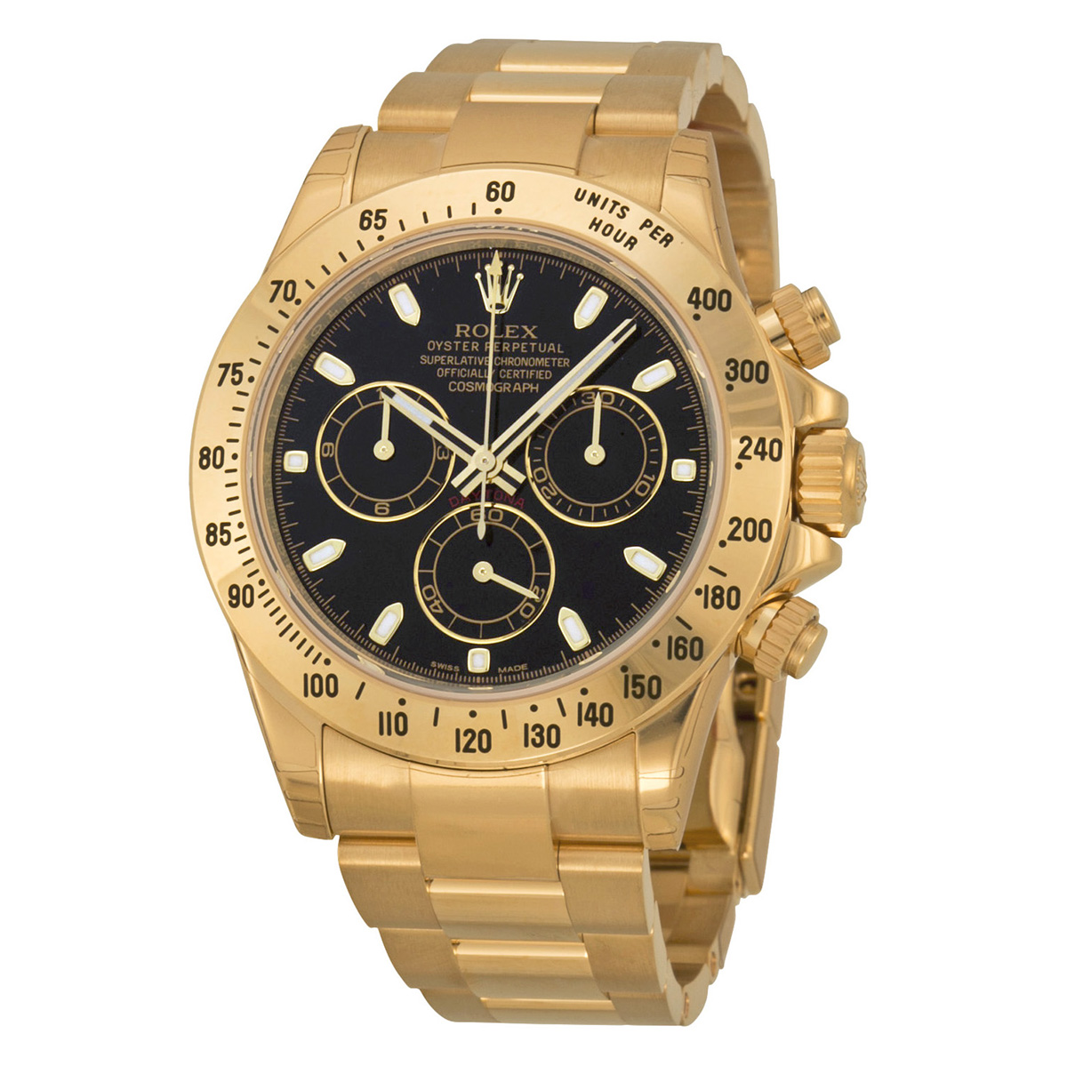 Rolex Cosmograph Daytona Black Dial 18K Yellow Gold Oyster Bracelet Automatic Men's Watch 116528BKSO