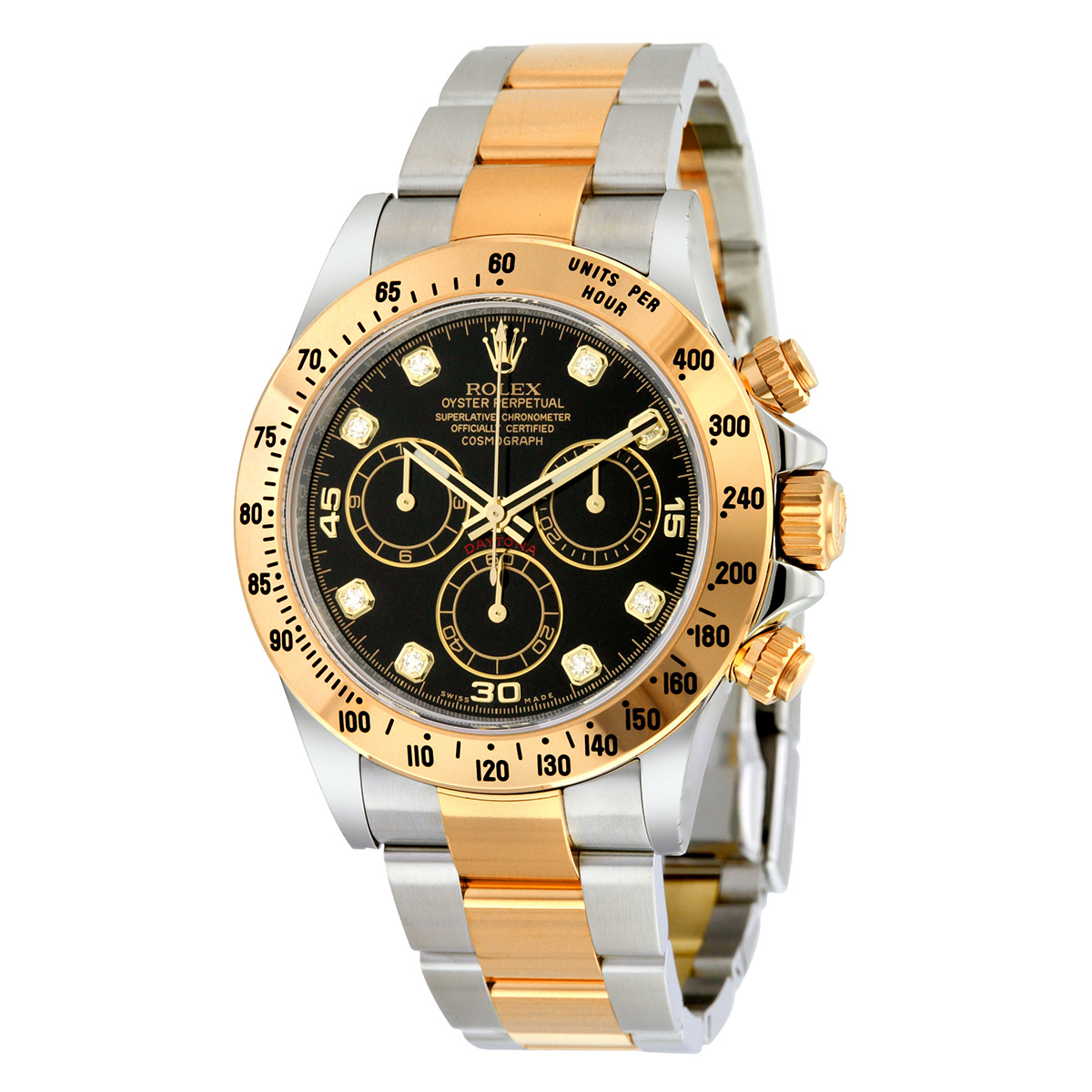 Rolex Cosmograph Daytona Black set with Diamonds Dial Stainless steel and 18K Yellow Gold Oyster Bracelet Automatic Men's Watch 116523BKDO